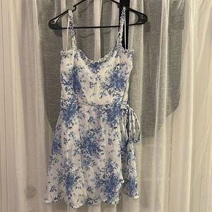 White and blue floral dress.